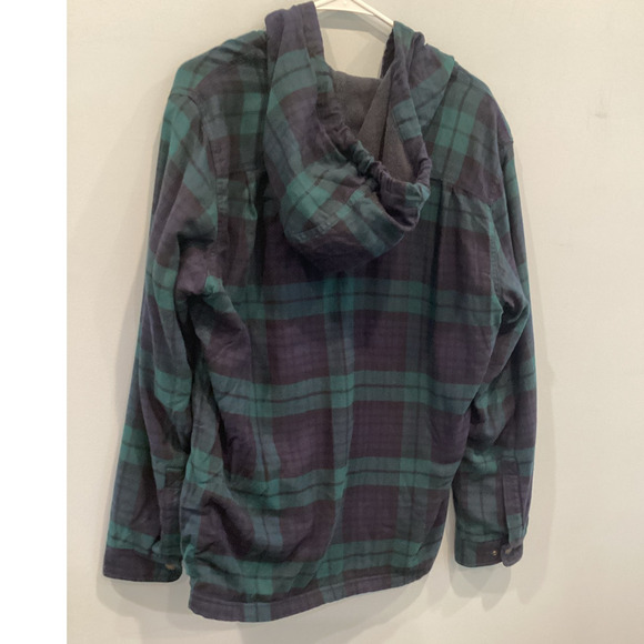 Vtg L.L.Bean Mens Scotch Plaid Flannel Lined Hooded Shirt Size? L XL Blue Black - Picture 6 of 13